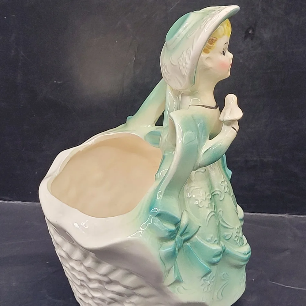Vintage Rubens Originals Japan Southern Belle Planter Teal Gold 474M - Picture 4 of 6